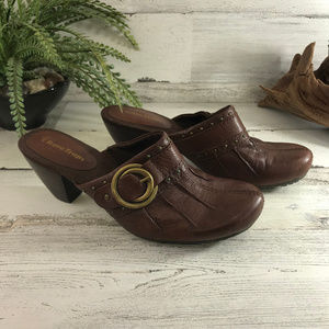 BareTraps Tinah Brown Leather Clogs 6.5M [569s3]